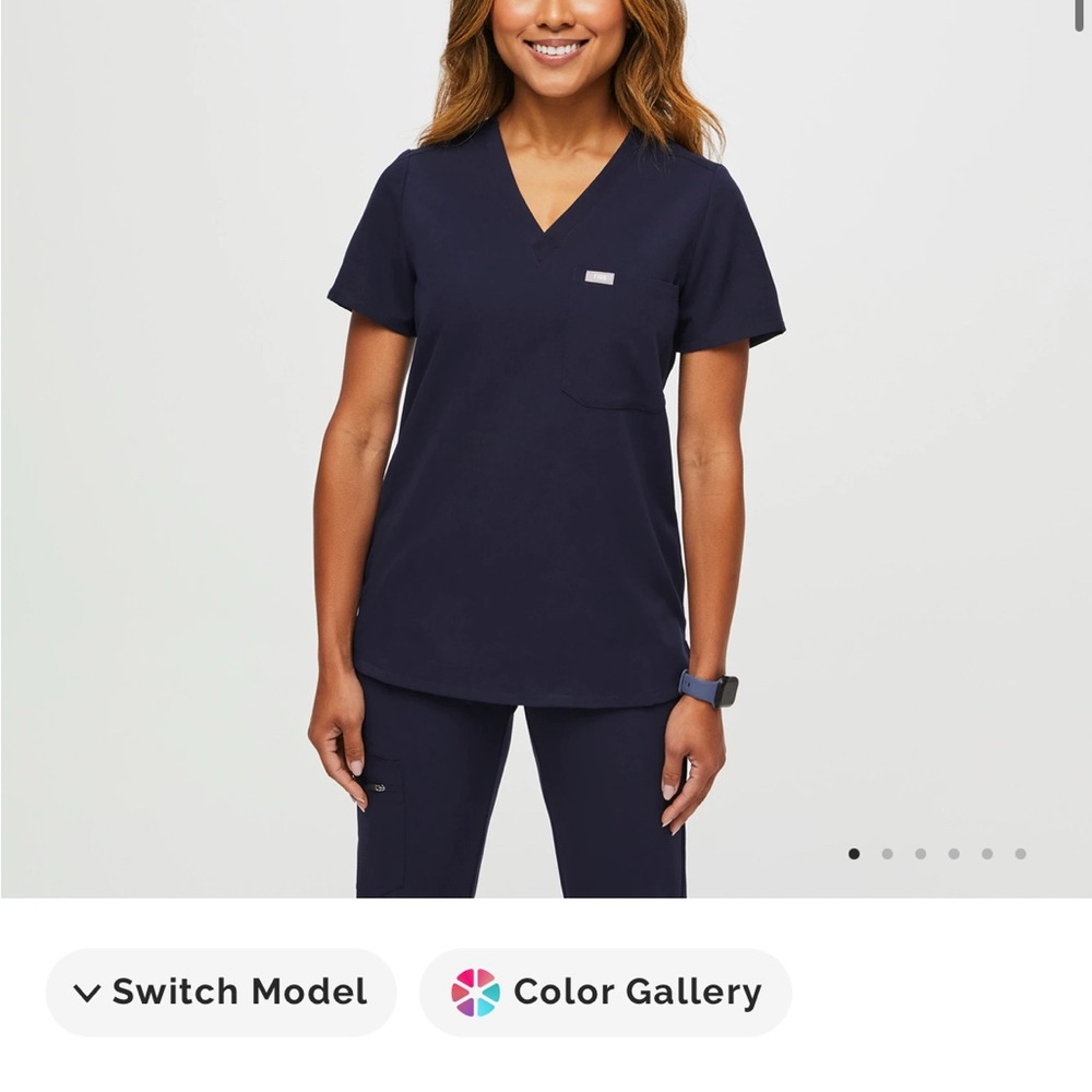 Figs Dark Blue V-Neck Short Sleeve Top